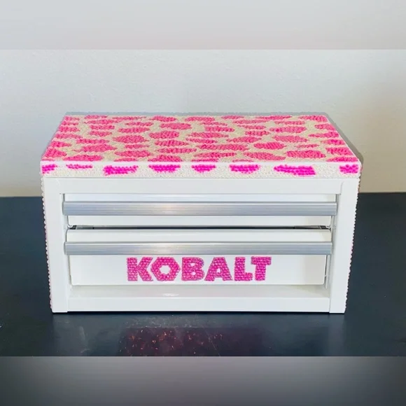 Custom Pink Cow Print Bejeweled VIRAL Kobalt Mini Toolbox - Picture 4 of 6